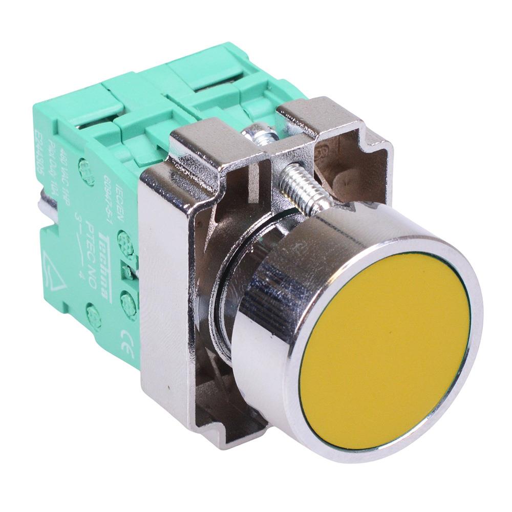PtecMetPNYellow Yellow Flush Push Button Switch Metal 10A 2NO