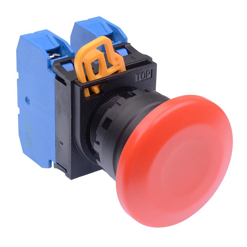 Red 22mm Mushroom Maintained Push Button Switch 2NO IP65 YW1B-A4E20R