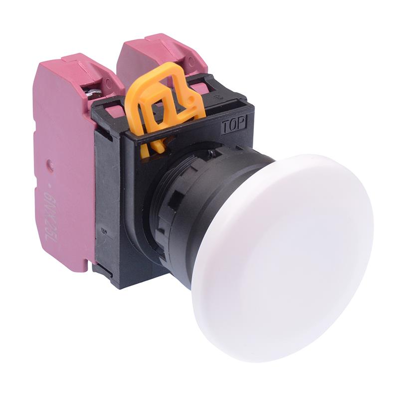 White 22mm Mushroom Maintained Push Button Switch 2NC IP65 YW1B-A4E02W