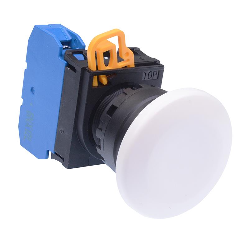 White 22mm Mushroom Maintained Push Button Switch NO IP65 YW1B-A4E10W