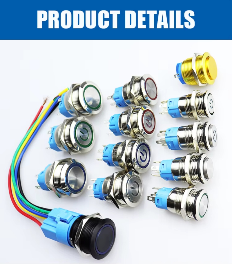Momentary Industrial Push Button Switches Waterproof LED Horn Push Button Switch Stainless Steel 16mm