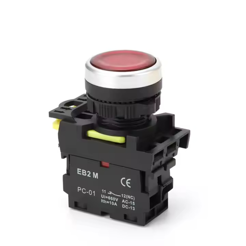 self-locking Industrial push button Switches 22mm IP65 waterproof NO NC round flat LED plastic momentary push button switches with light