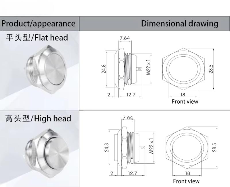 Switch Button Manufacturer 22mm Industrial button IP65 Waterproof Ultra Thin Push Button Switches Without illuminated