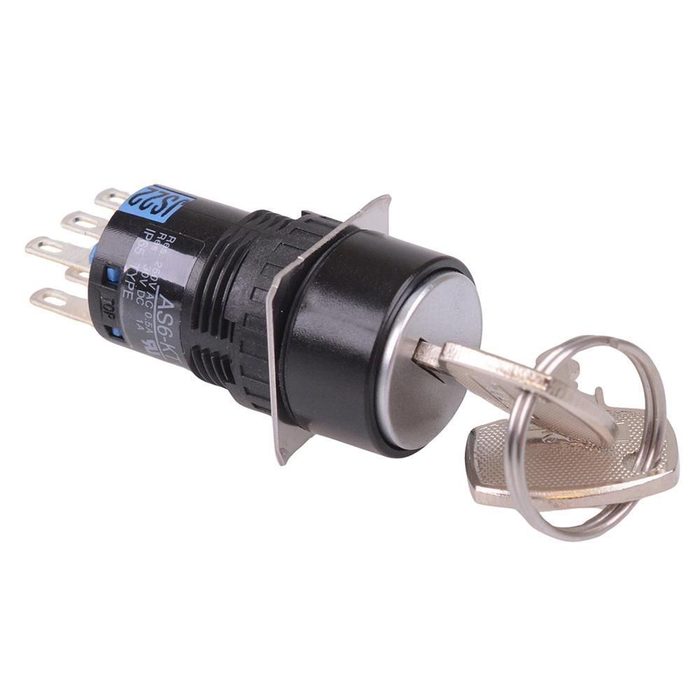 AS6M-2KT2PB 2 Position 16mm Latching Key Switch DPDT