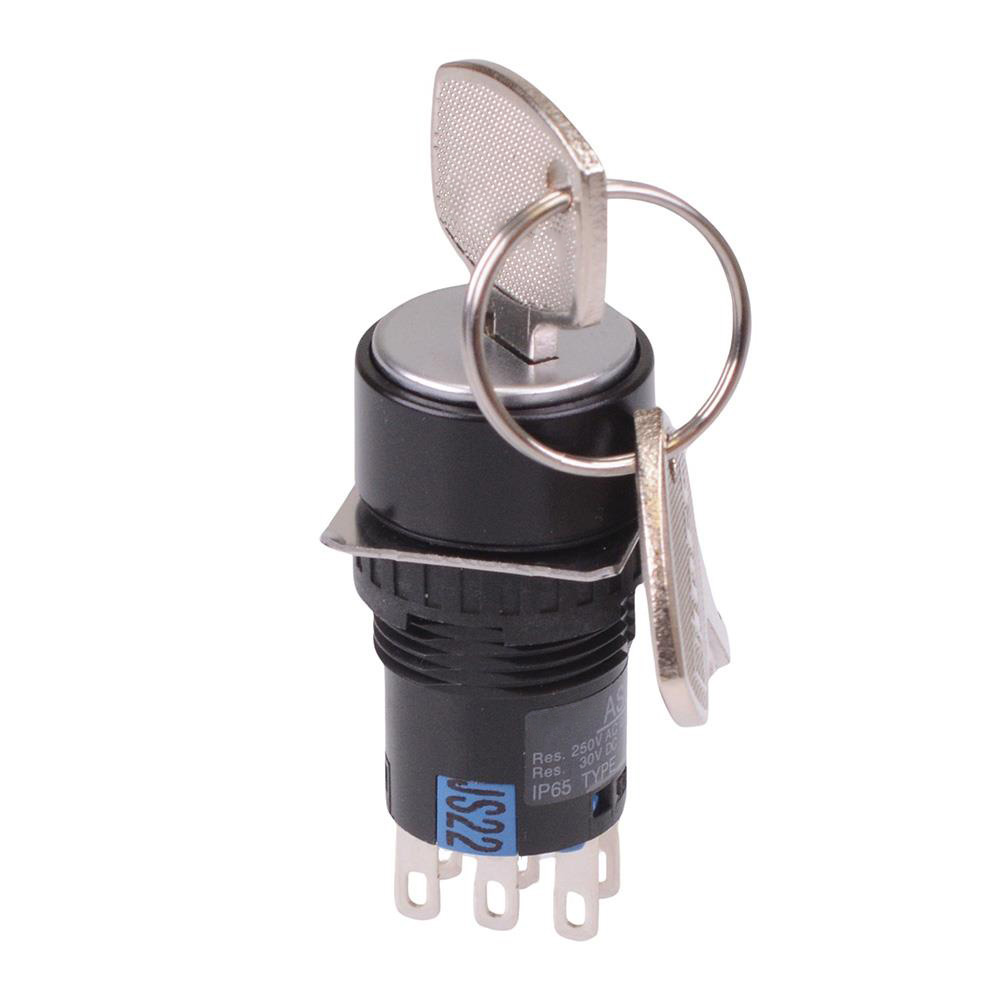 AS6M-2KT2PB 2 Position 16mm Latching Key Switch DPDT