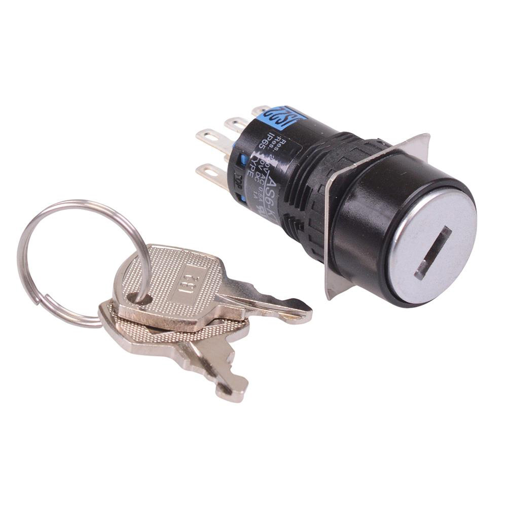 AS6M-2KT2PB 2 Position 16mm Latching Key Switch DPDT