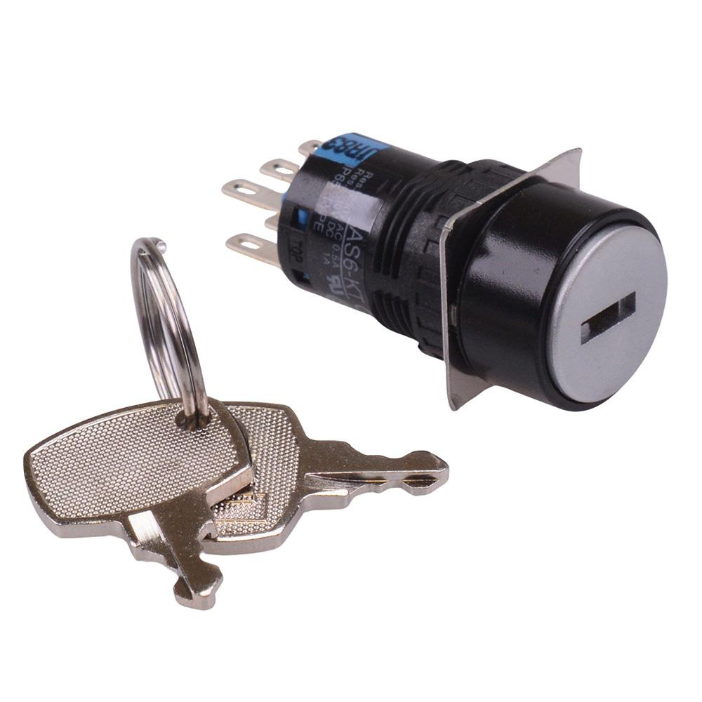 AS6M-3KT2PA 3 Position 16mm Latching Key Switch DPDT