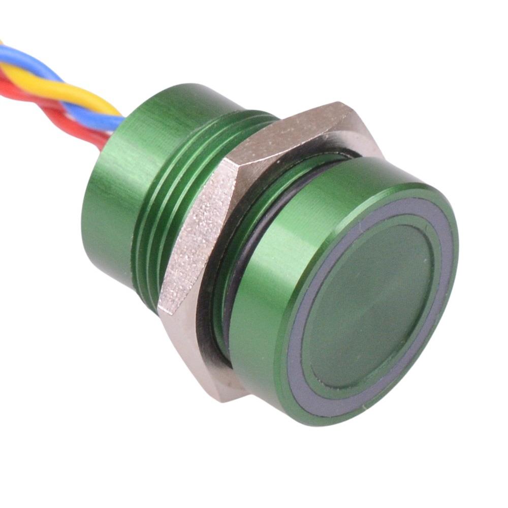 PBAR1AF3000N0G Green LED 12VDC Momentary NO 16mm Piezo Switch Prewired IP68