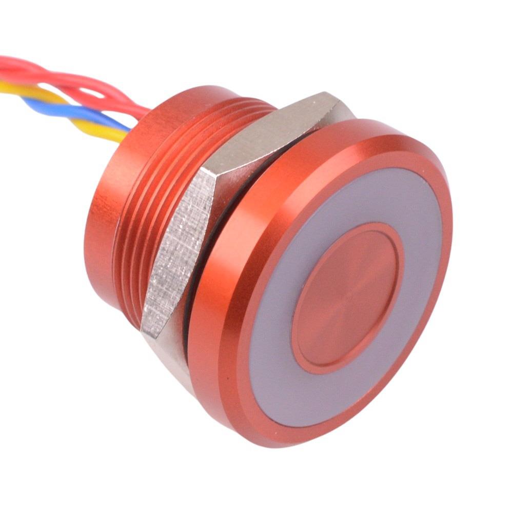 PBARZAF6000G0S Red LED 12V Momentary NO 22mm Piezo Switch Prewired IP68