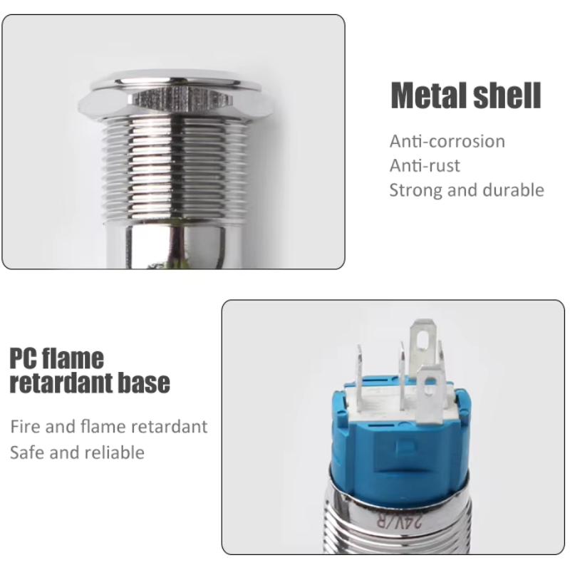 Industrial Push Button Switches Waterproof Momentary Self Lock Stainless Steel with LED Yellow Blue White Light