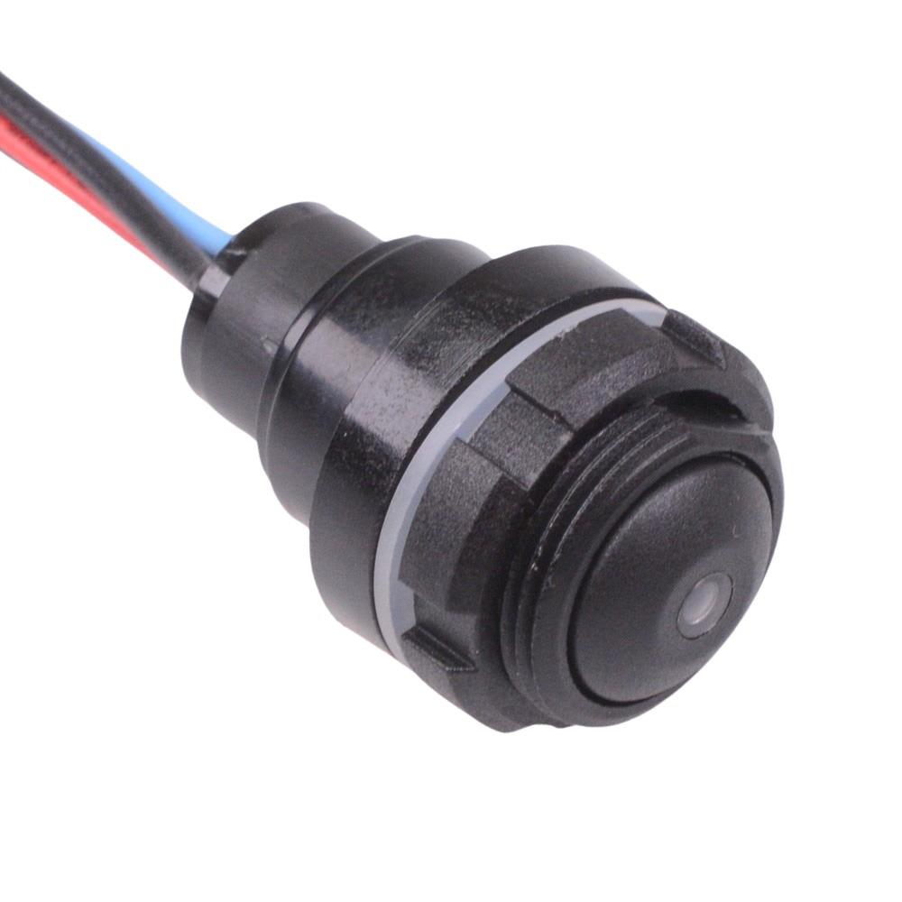IZPR3F422L0B Blue LED Black 16mm Round Momentary NO Push Button Switch Prewired IP67