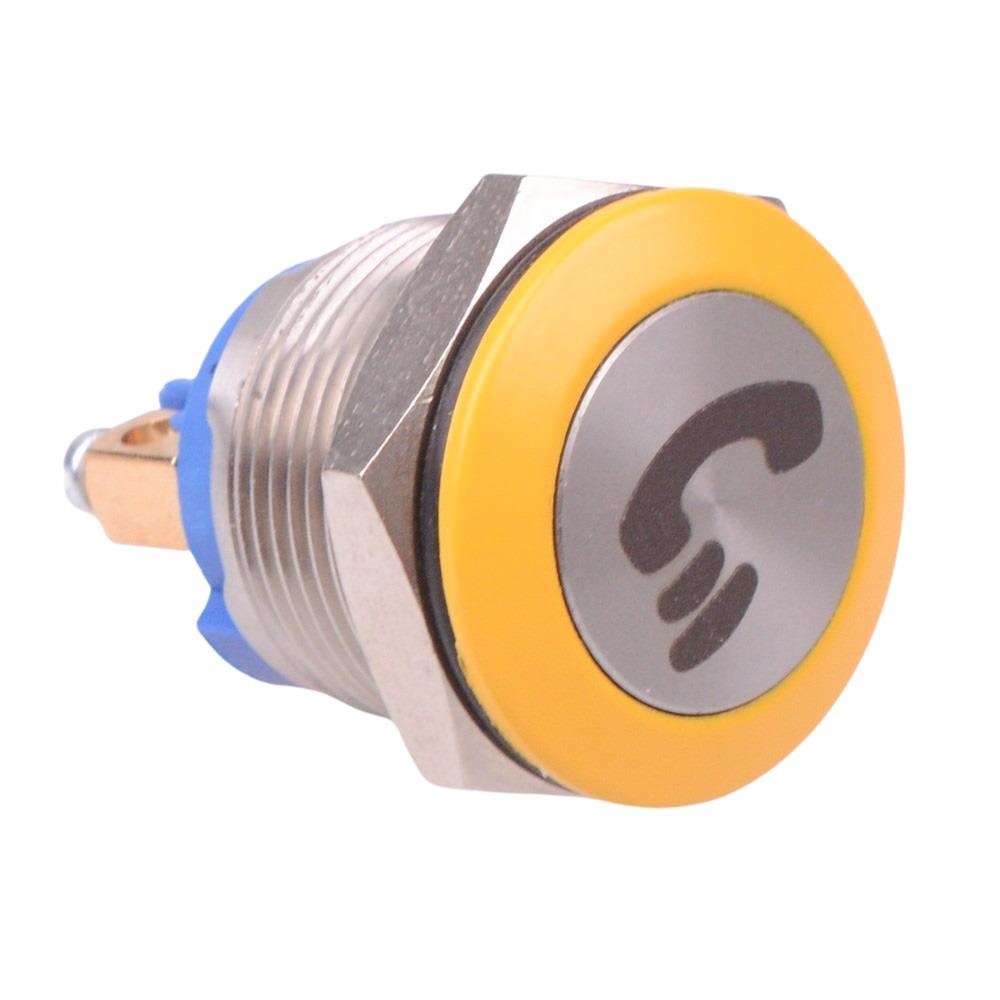 AV09C703D940KX2542-1 Yellow Call 19mm Momentary NO Vandal Push Button Switch SPST