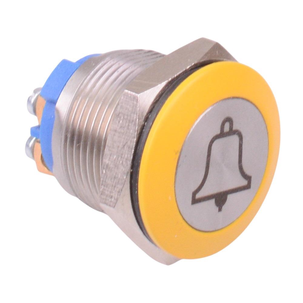 AV09C703D940KX2542-2 Yellow Bell 19mm Momentary NO Vandal Push Button Switch SPST