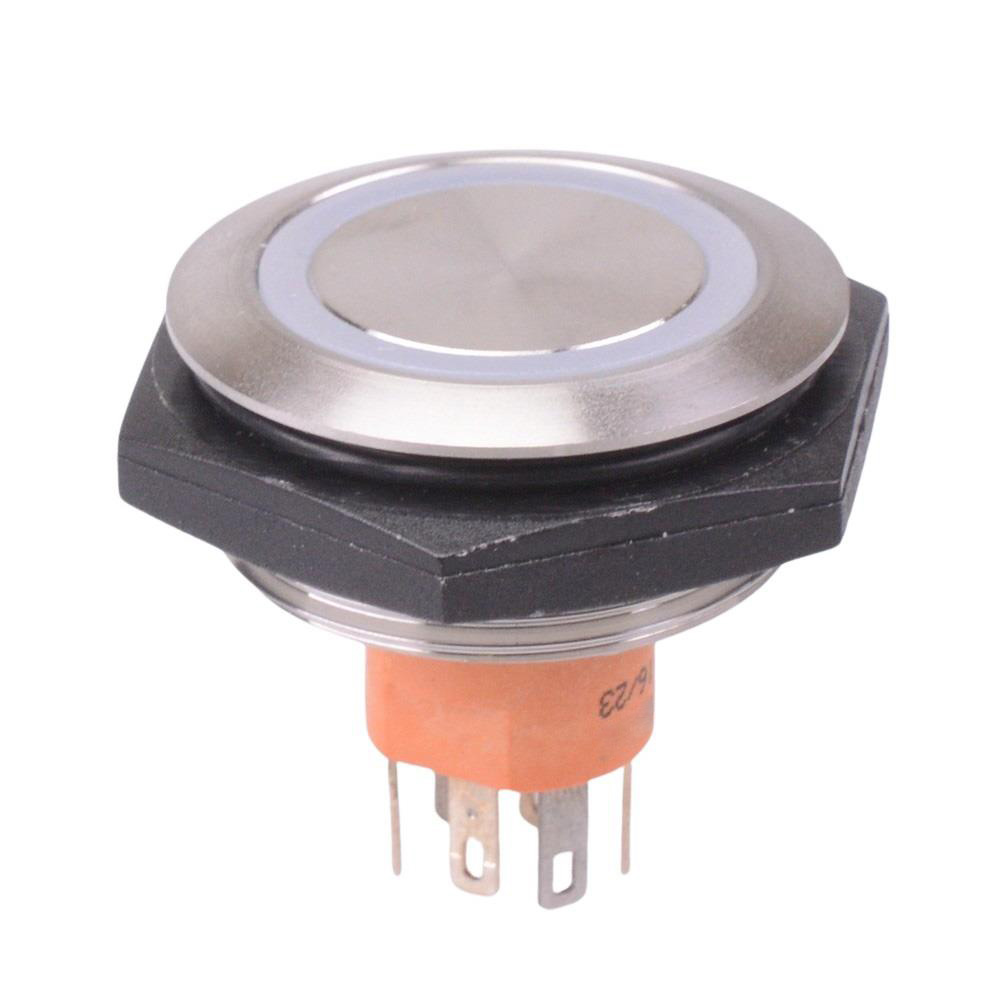 AV59022000074BK Amber LED Momentary 30mm Push Button Vandal Switch NO/NC IP67