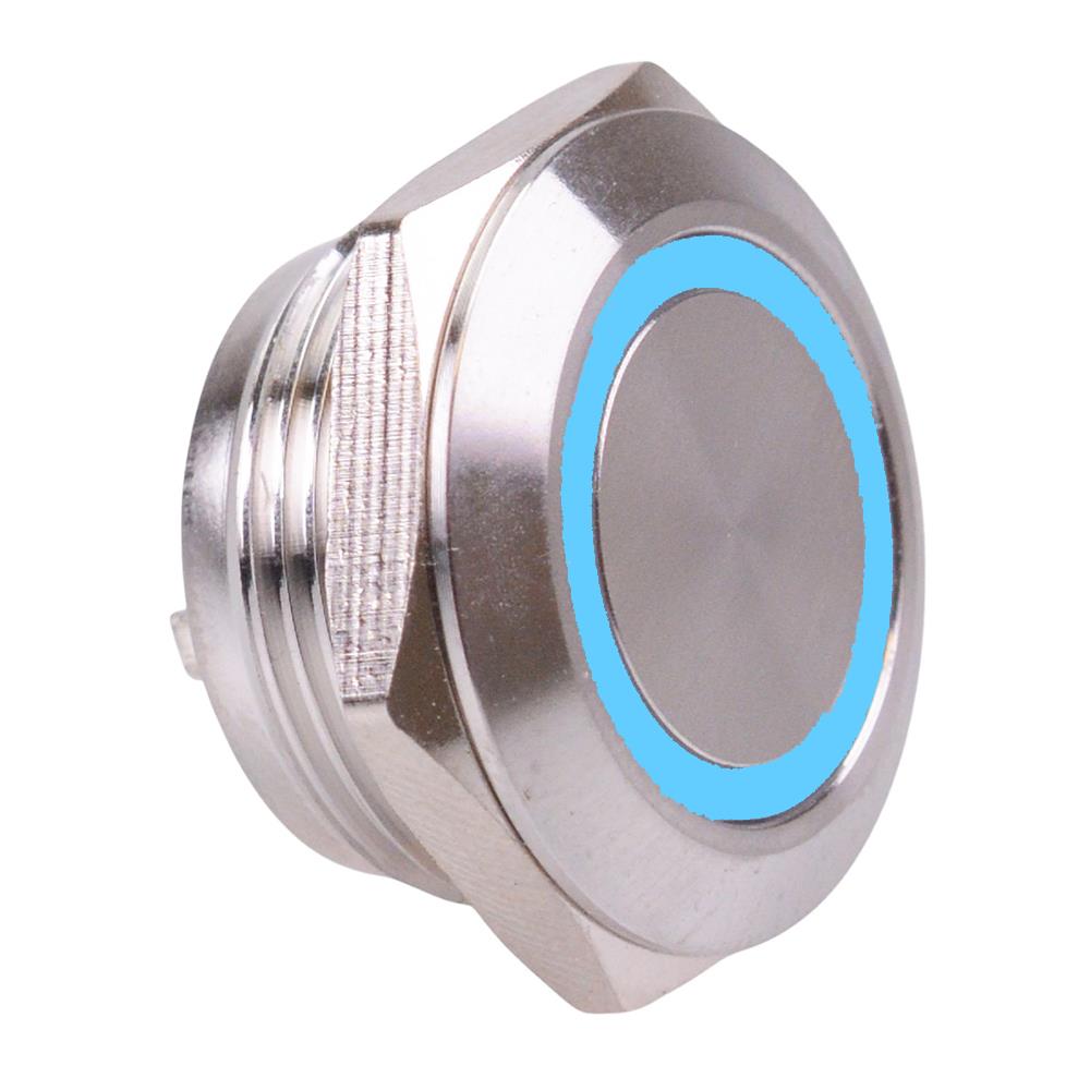 Blue 12V Vandal Off-(On) Momentary 19mm Short Push Button Switch SPST