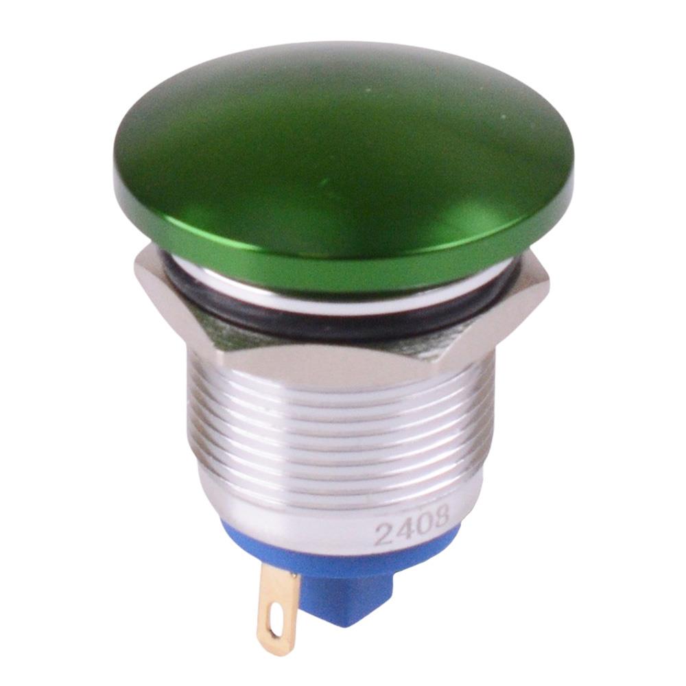 Green Mushroom Momentary 19mm Metal  Push Button Switch IP65 NO