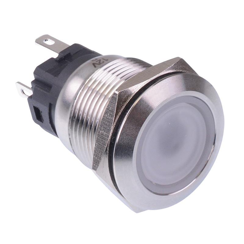 Red LED Latching 19mm Vandal Push Button Switch SPDT 12V