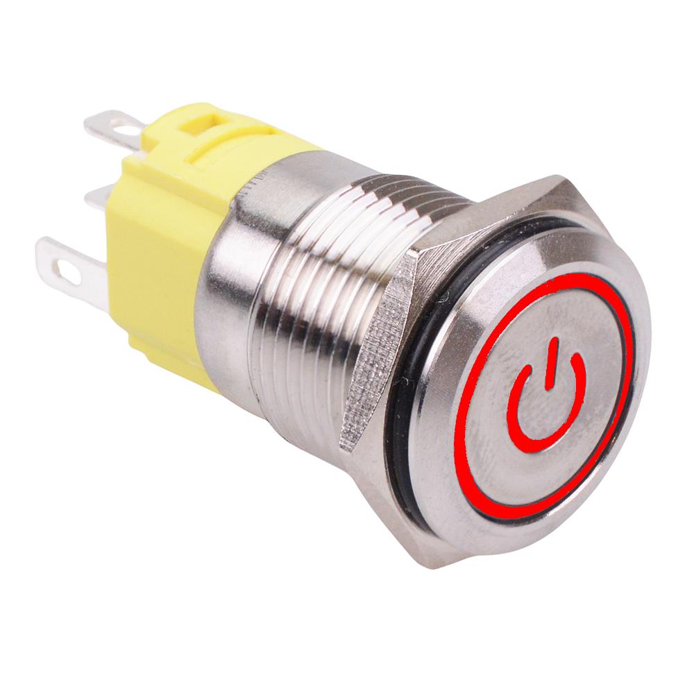 Red LED Power On-(On) Momentary 16mm Vandal Push Button Switch SPDT