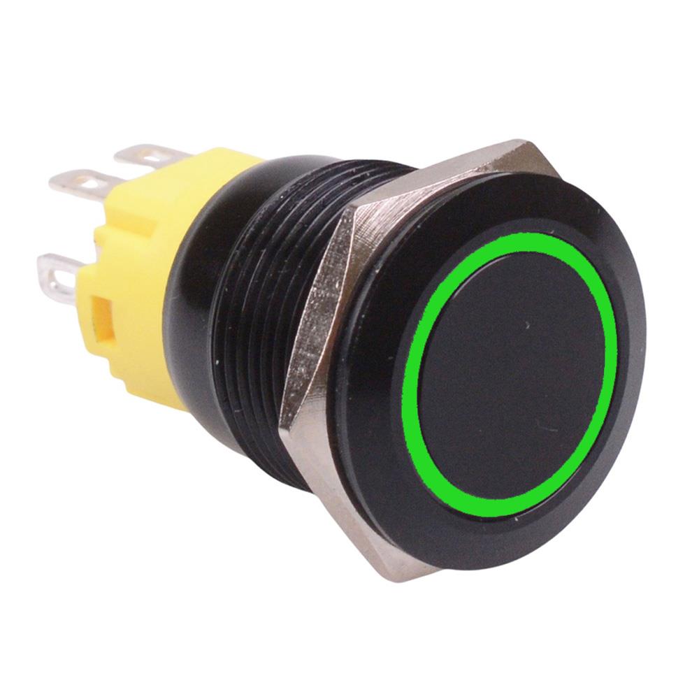RGB Latching 19mm Black Vandal Resistant Push Button Switch 12V SPDT