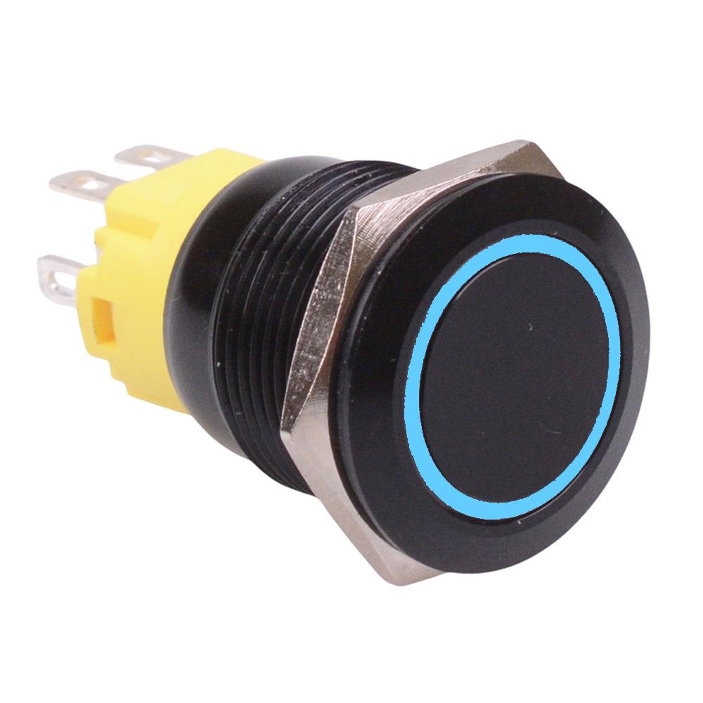 RGB Latching 19mm Black Vandal Resistant Push Button Switch 12V SPDT