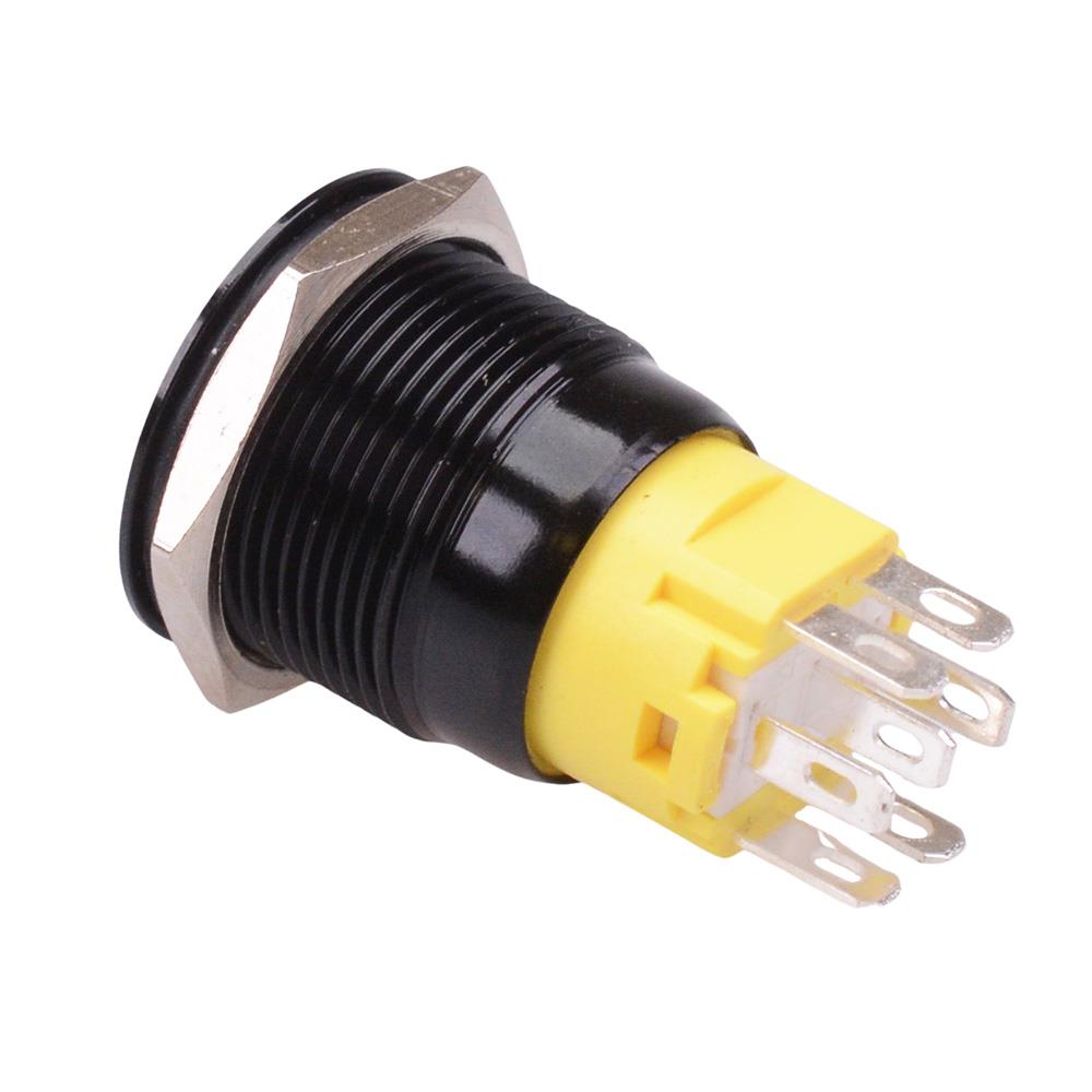 RGB Latching 19mm Black Vandal Resistant Push Button Switch 12V SPDT
