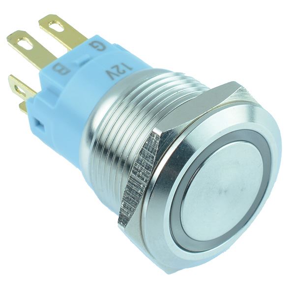 RGB LED 19mm Vandal Resistant Momentary Push Button Switch 12V SPDT