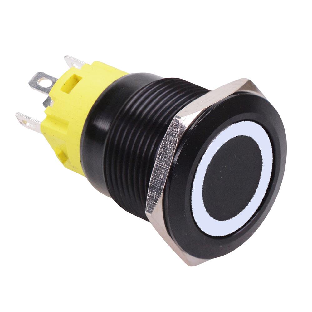 White LED On-On Latching 19mm Black Vandal Resistant Push Button Switch SPDT