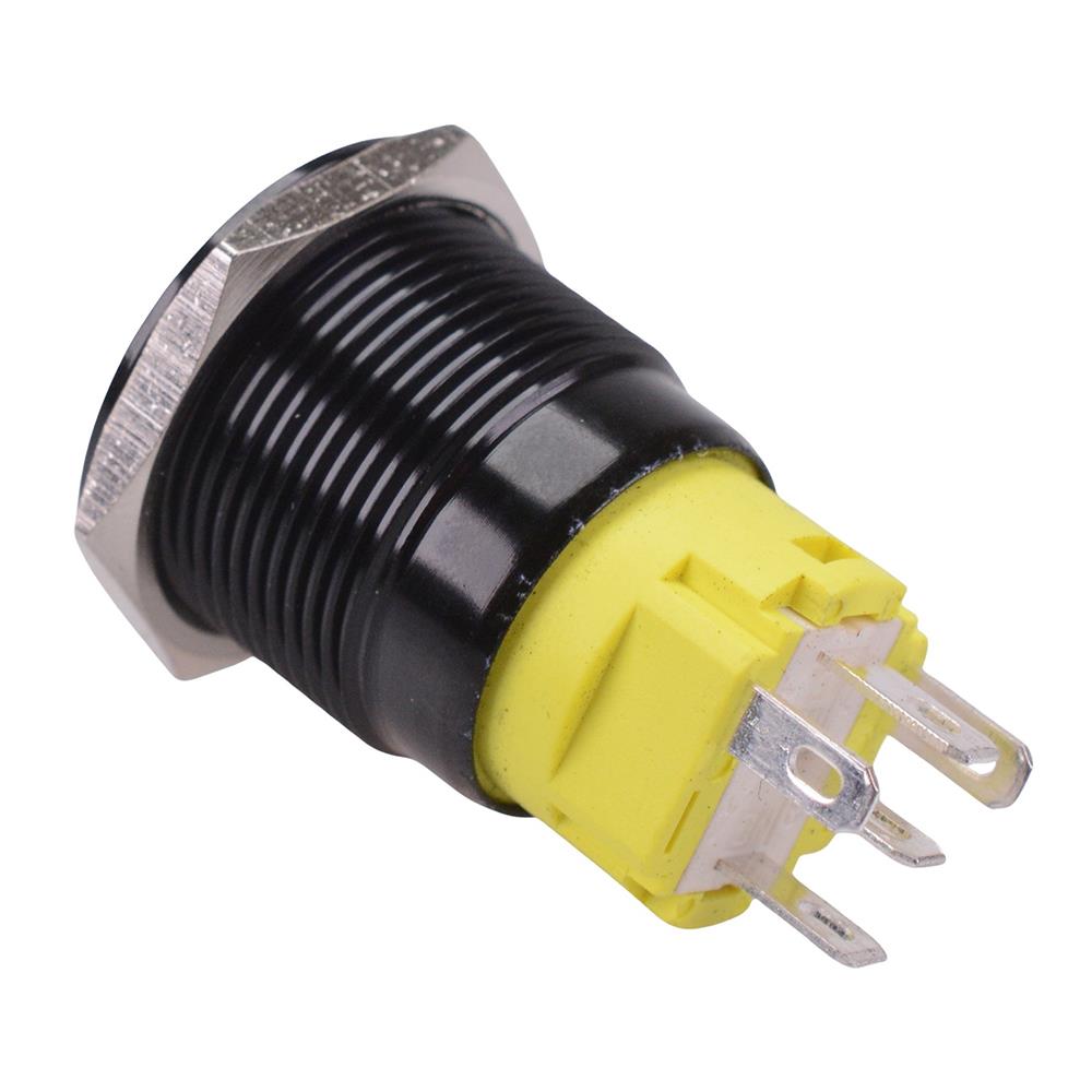 White LED On-On Latching 19mm Black Vandal Resistant Push Button Switch SPDT