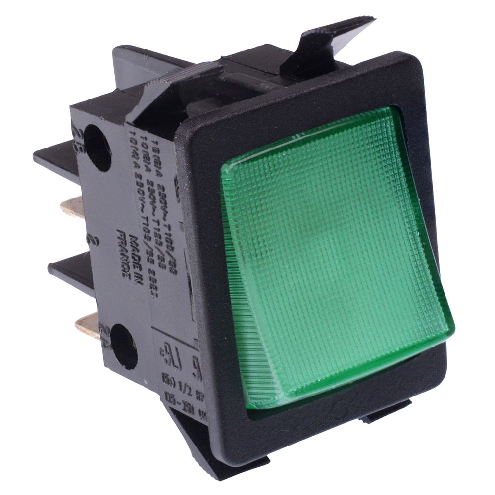 210FB5NKV250V Green illuminated On-Off Rectangle Rocker Switch DPST 16A 250VAC
