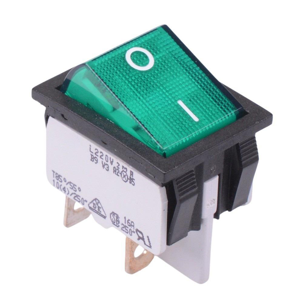 2641LH/2A21321L220V3 220V Green illuminated On-Off Industrial Rocker Switch DPST 16A