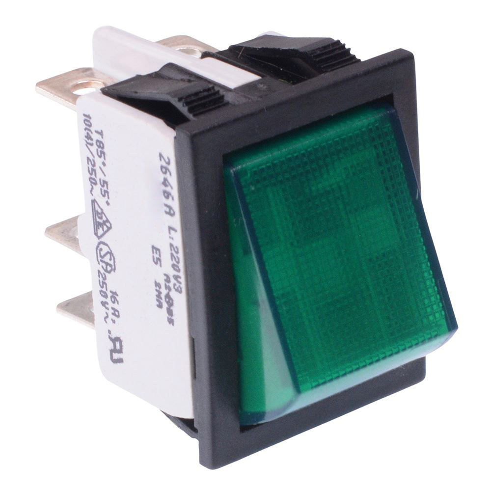 2646LH/2A20000L220V/3 220V Green illuminated On-On Industrial Rocker Switch DPDT 16A