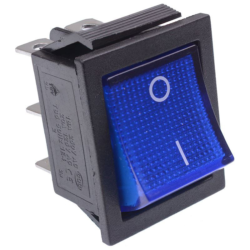 Blue illuminated On-On Rectangle Rocker Switch 220V DPDT