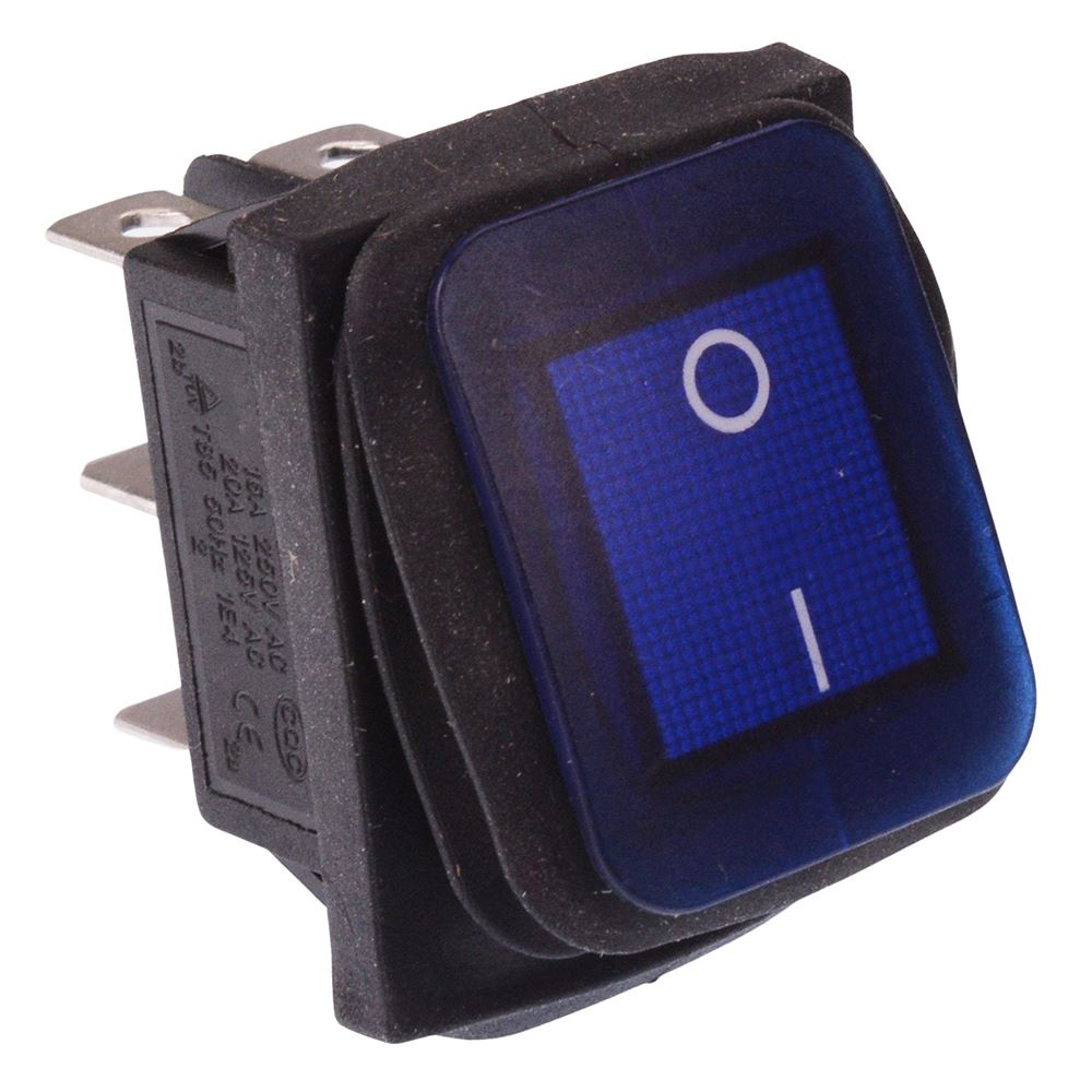 Blue Illuminated On-On Waterproof Rocker Switch 20A DPDT IP67