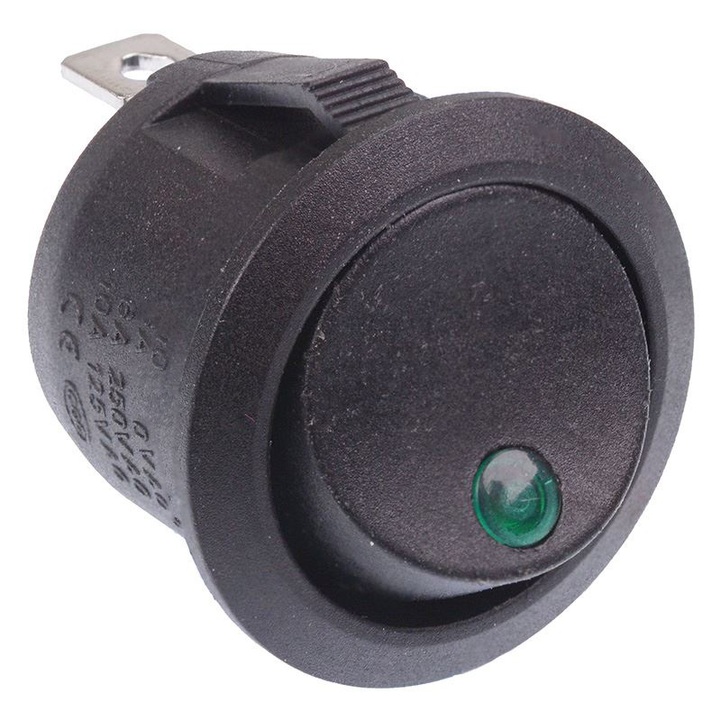 Green illuminated Dot On-Off Round Rocker Switch 12V SPST