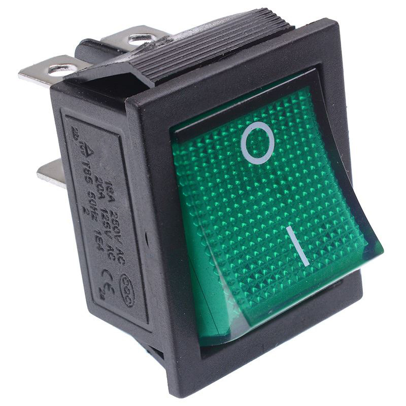 Green illuminated On-Off Large Rectangle Rocker Switch DPST 12V