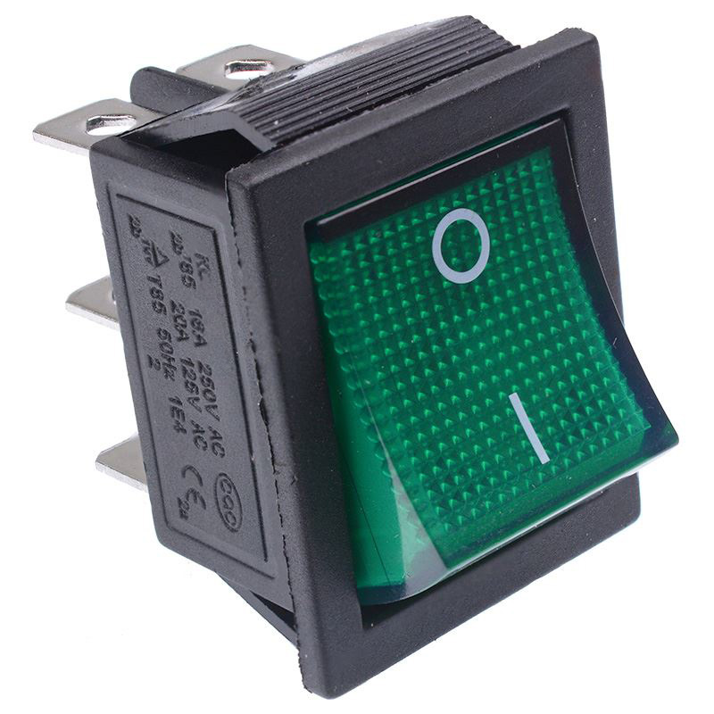 Green illuminated On-Off Rectangle Rocker Switch 220V DPDT