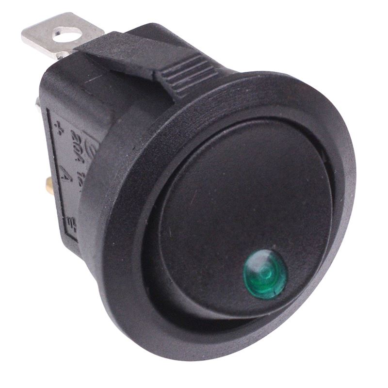 Green LED Round Rocker Switch 12V SPST