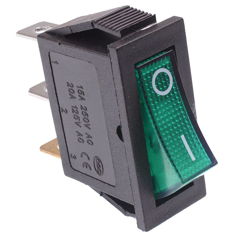 Green On-Off illuminated Rectangle Rocker Switch SPST 230V