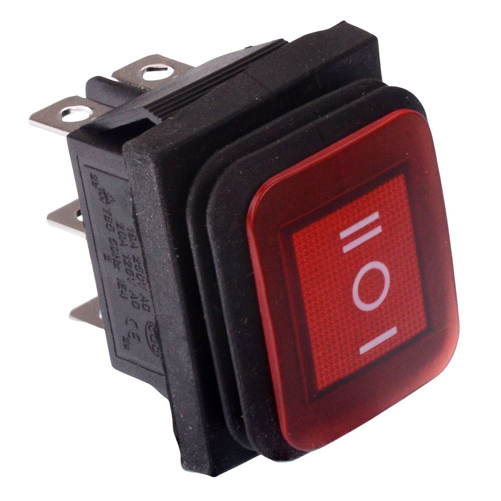 Red Illuminated On-Off-On Waterproof Rocker Switch 20A DPDT IP67