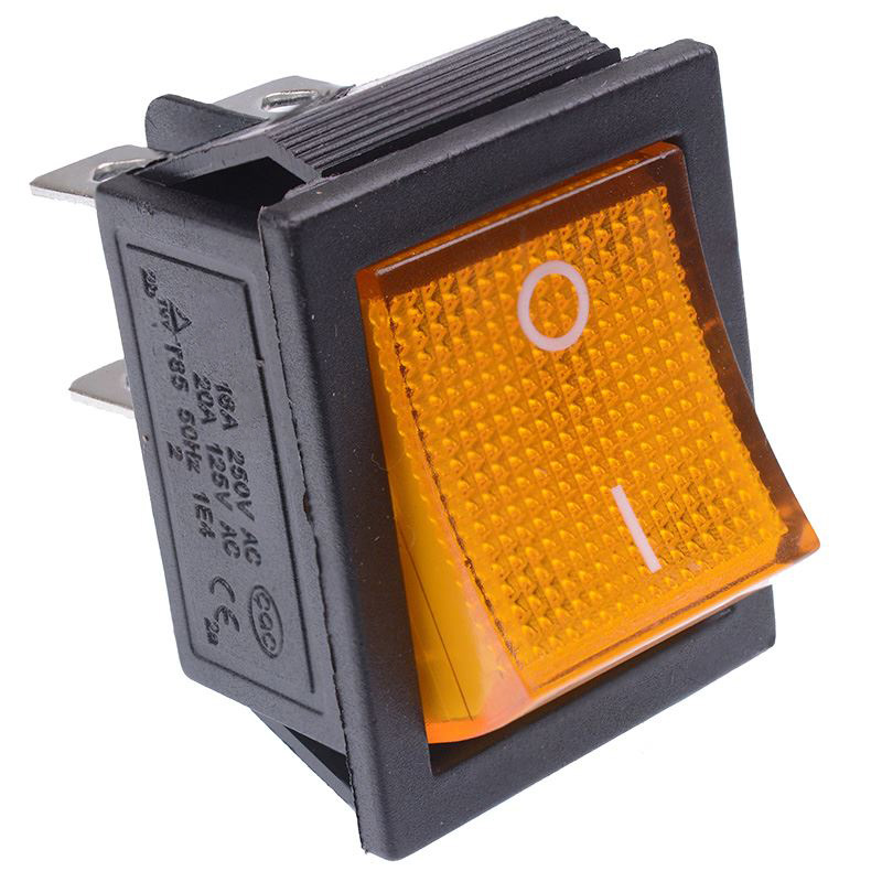 Yellow illuminated On-Off Large Rectangle Rocker Switch DPST 12V