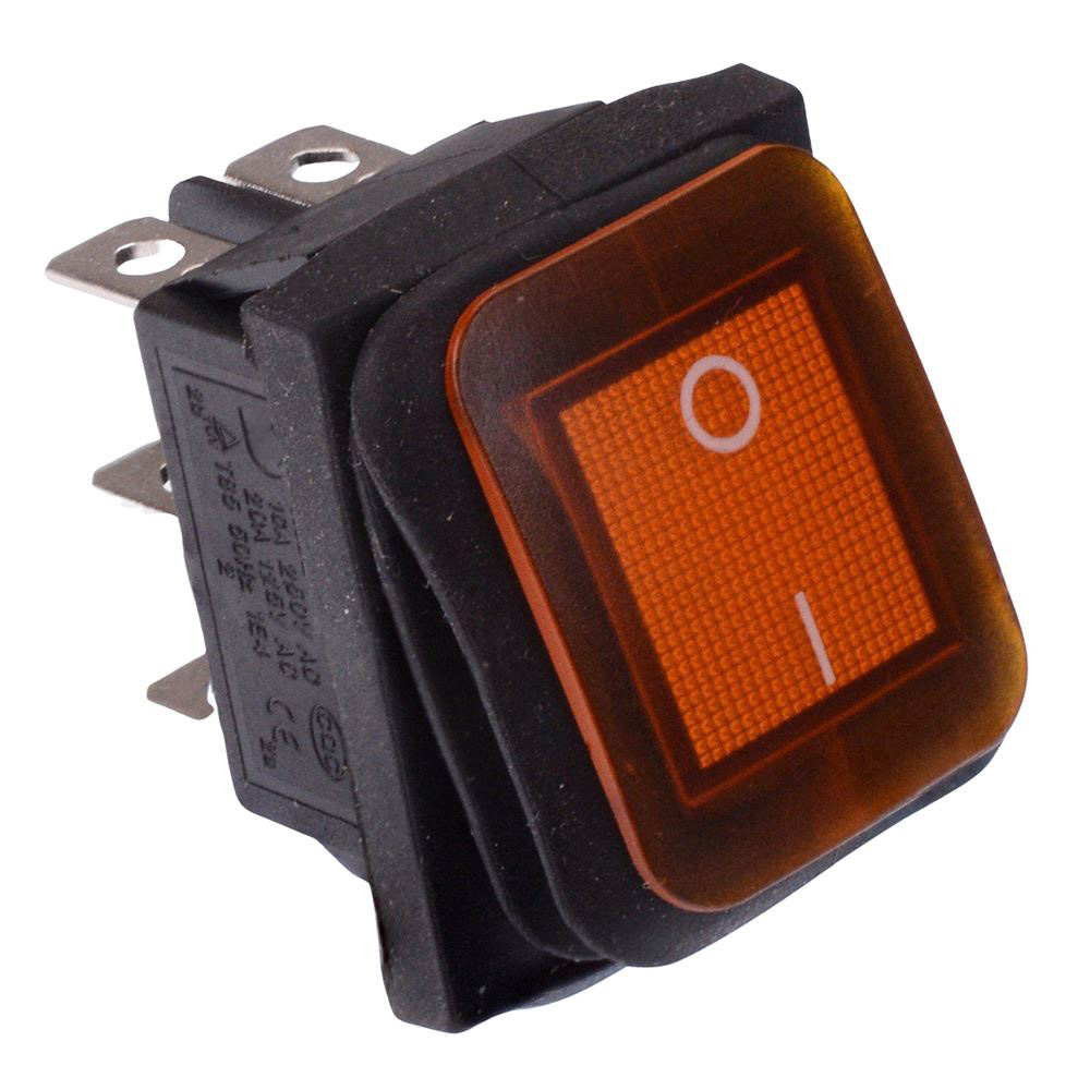 Yellow Illuminated On-On Waterproof Rocker Switch 20A DPDT IP67