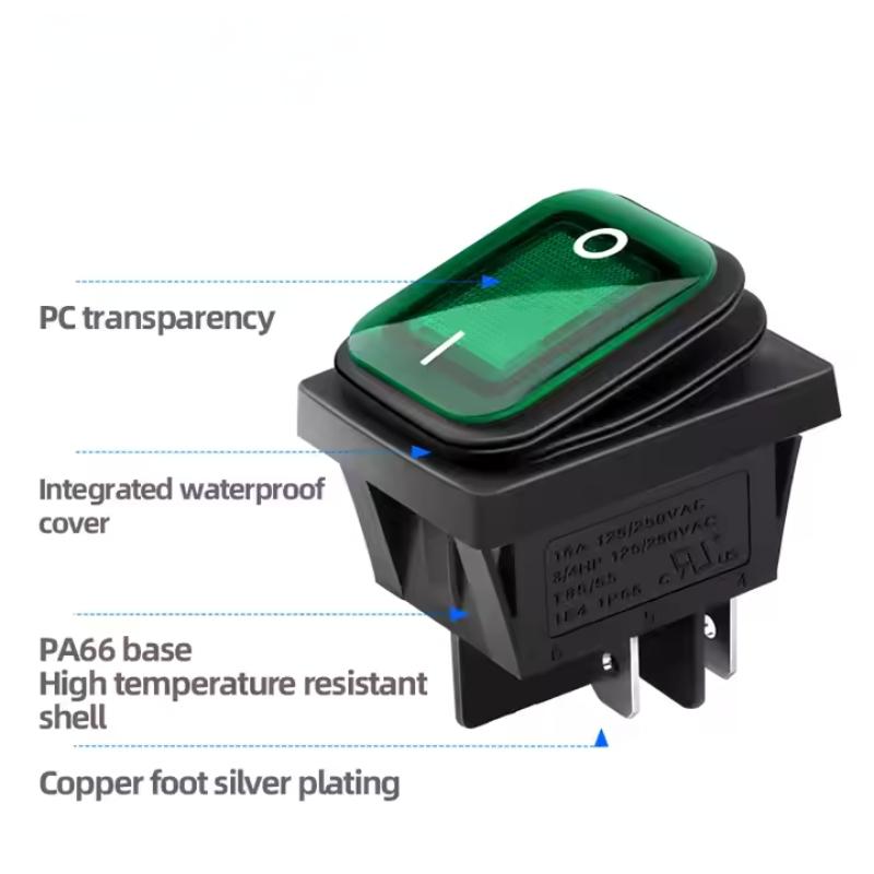 IP65 Waterproof Illuminated Rocker Switch Wiring Diagram 110V 220V 4/6 Pins On/off Rectangle Rocker Switches