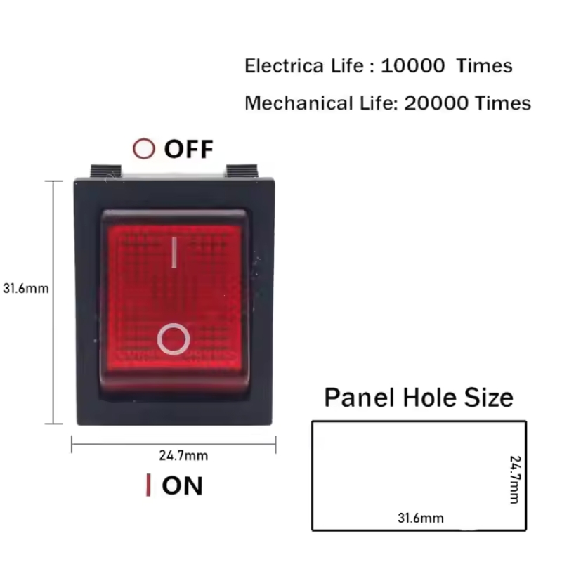 Large Size Large Current 4PIN on Off Red Light Welding Machine KCD4 Heavy Duty 30A Round Rocker Switches