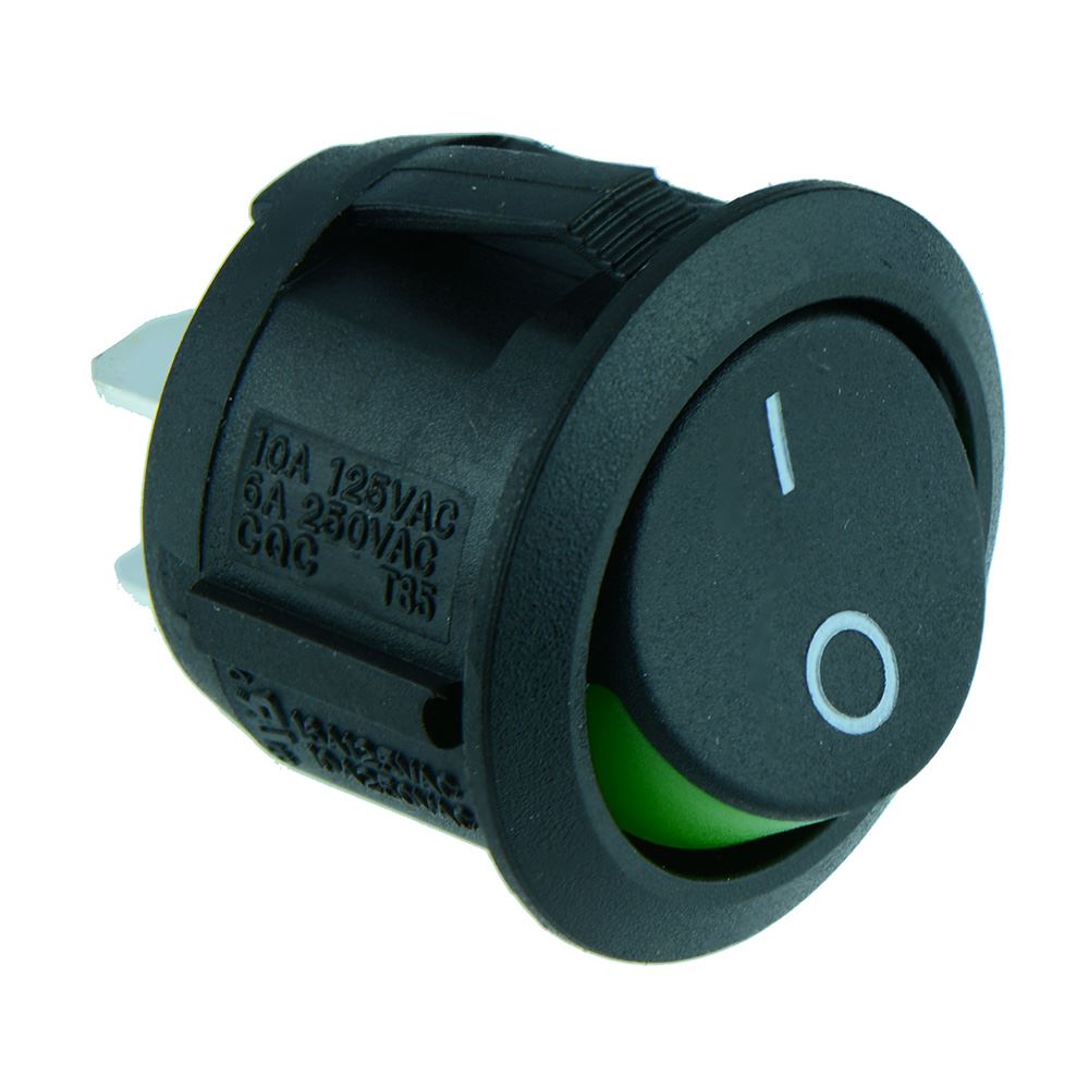 Green Round ‘Visi On’ Rocker Switch SPST R13-112A2-02