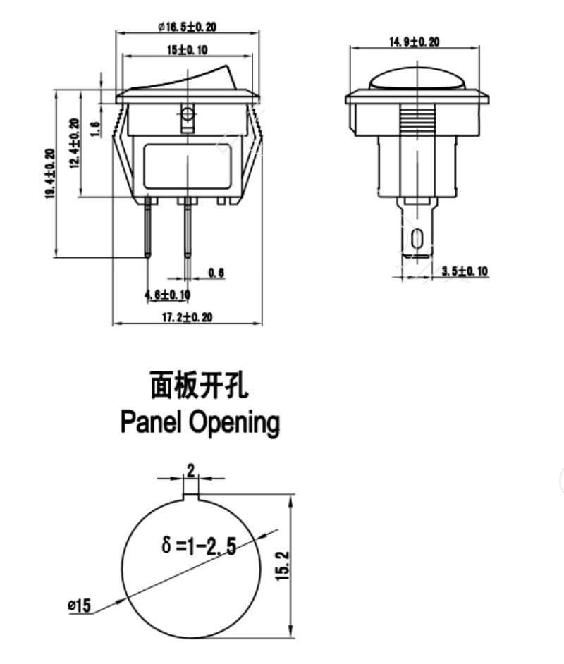 Mini  Switch Mounting Hole Diameter 15 mm on OFF 2 Pin KCD1-204 Round Rocker Switches