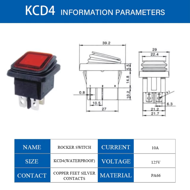 Rocker Switch Waterproof Led on off 16a 250v Mini 2pin Momentary Round Rocker Switches Panel Electric Rocker Switches