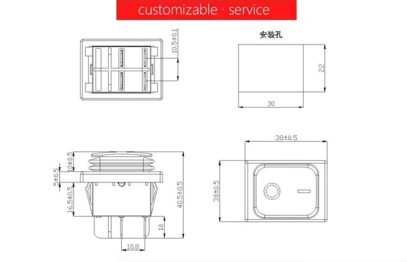 Rocker Switch Waterproof Led on off 16a 250v Mini 2pin Momentary Round Rocker Switches Panel Electric Rocker Switches