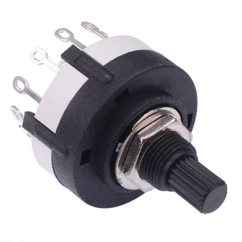 4 Pole 3 Way Rotary Switch – Splined Shaft, PCB Terminals, 2.5A @125VAC – Switch Electronics