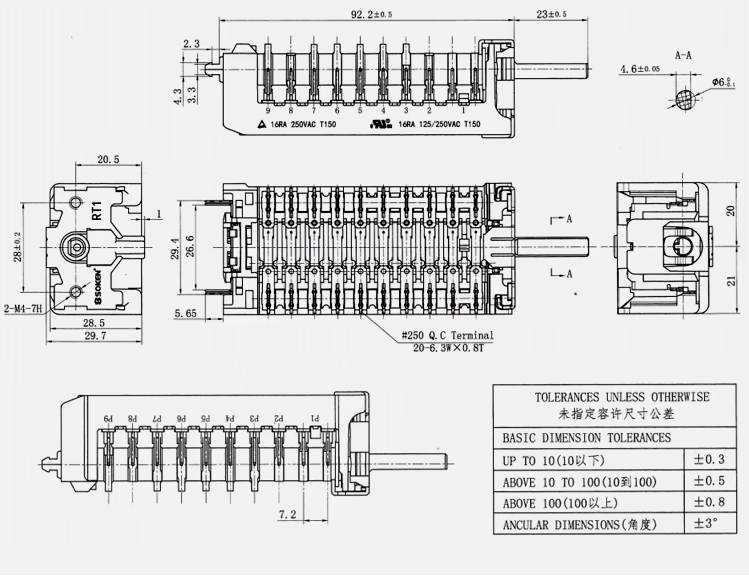 multi position oven rotary selector switch RT1-2A