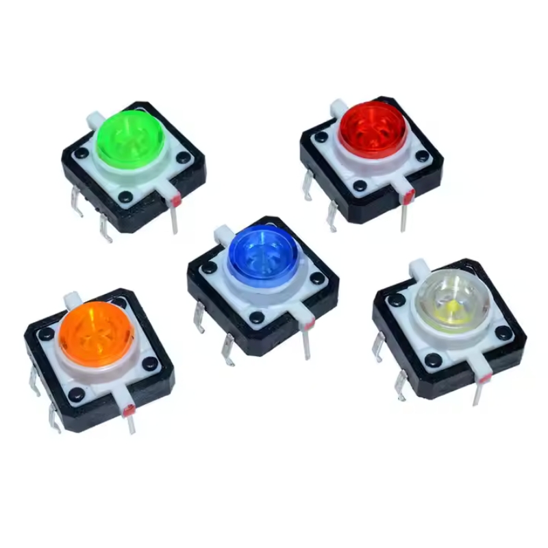 12*12mm Tactile Pushbutton Switch Momentary Tact with LED Light Micro Key Power Tactile Switches